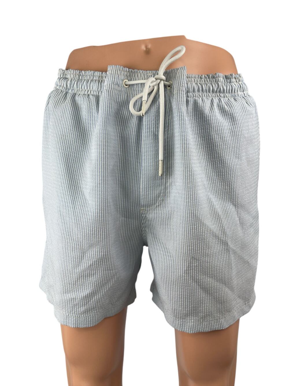 Reiss Mens Light Blue Striped Elastic High Waist Drawstring Board Shorts Size M